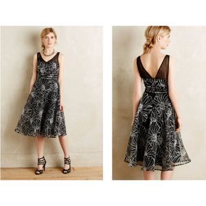 Moulinette Soeurs Calendula Anthropologie V- Neck Black & White Floral Dress